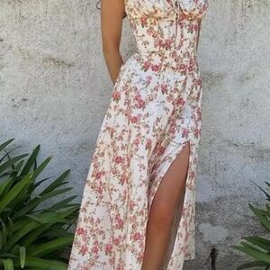 Commence white floral midi dress size L NWT